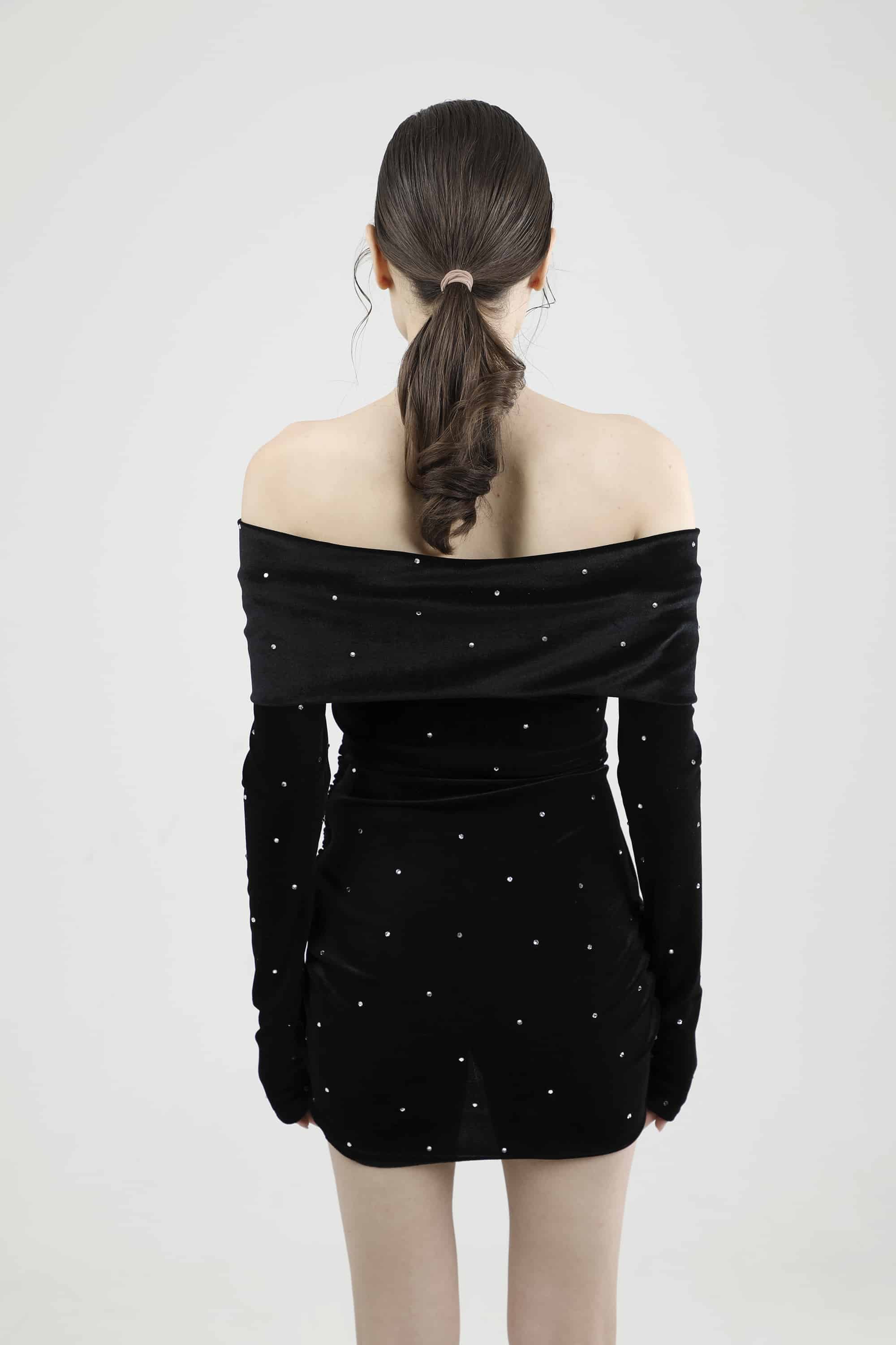 CRYSTAL EMBELLISHED  BLACK VELVET DRESS